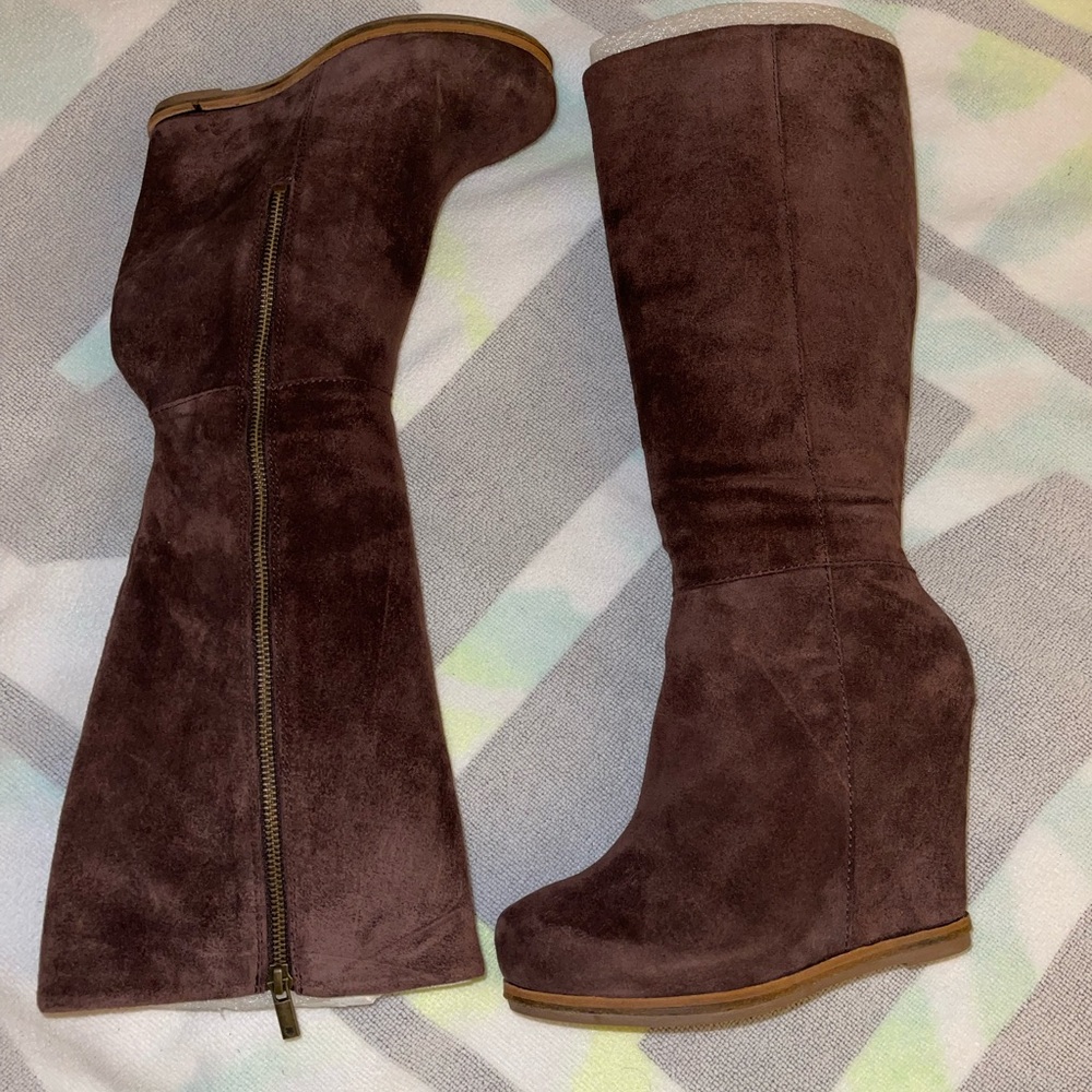Lucky Brand suede zip up wedge boots. Brand new, never worn. (Sold)